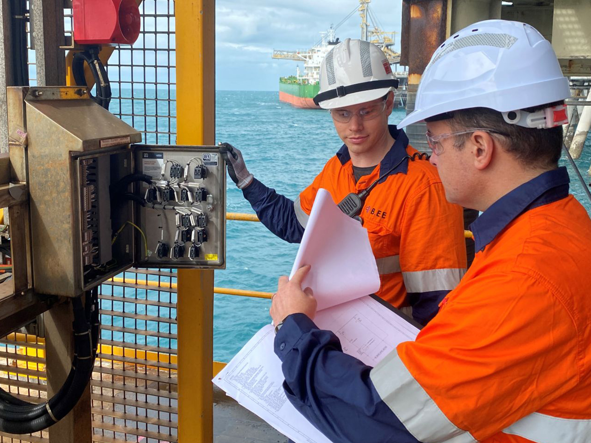 BEE electrical engineers working offshore